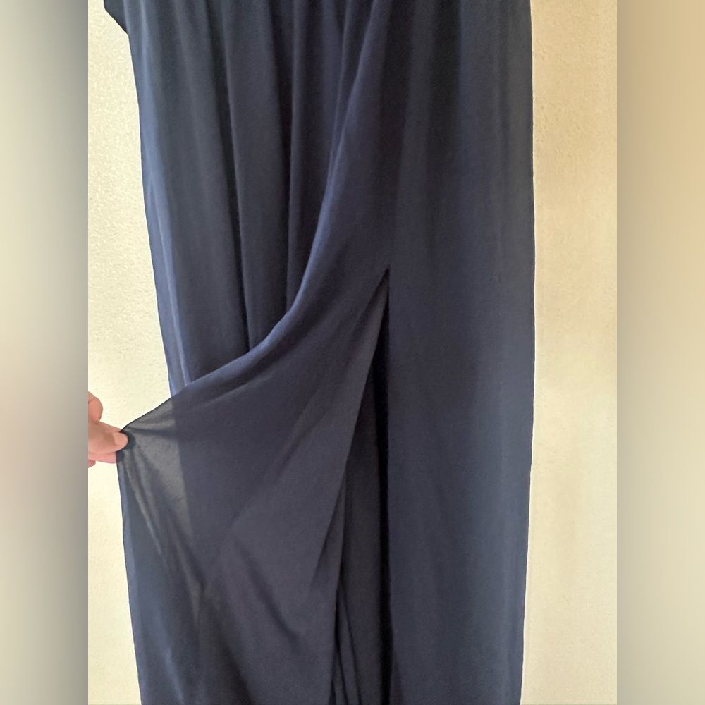 NWT Lulus Radiant Charisma Navy Chiffon Ruched Tie-Strap Maxi Dress Bridesmaid M - Picture 8 of 11
